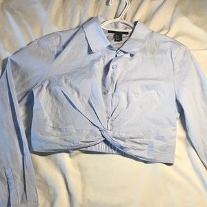 Blue Button up Collard Crop Top